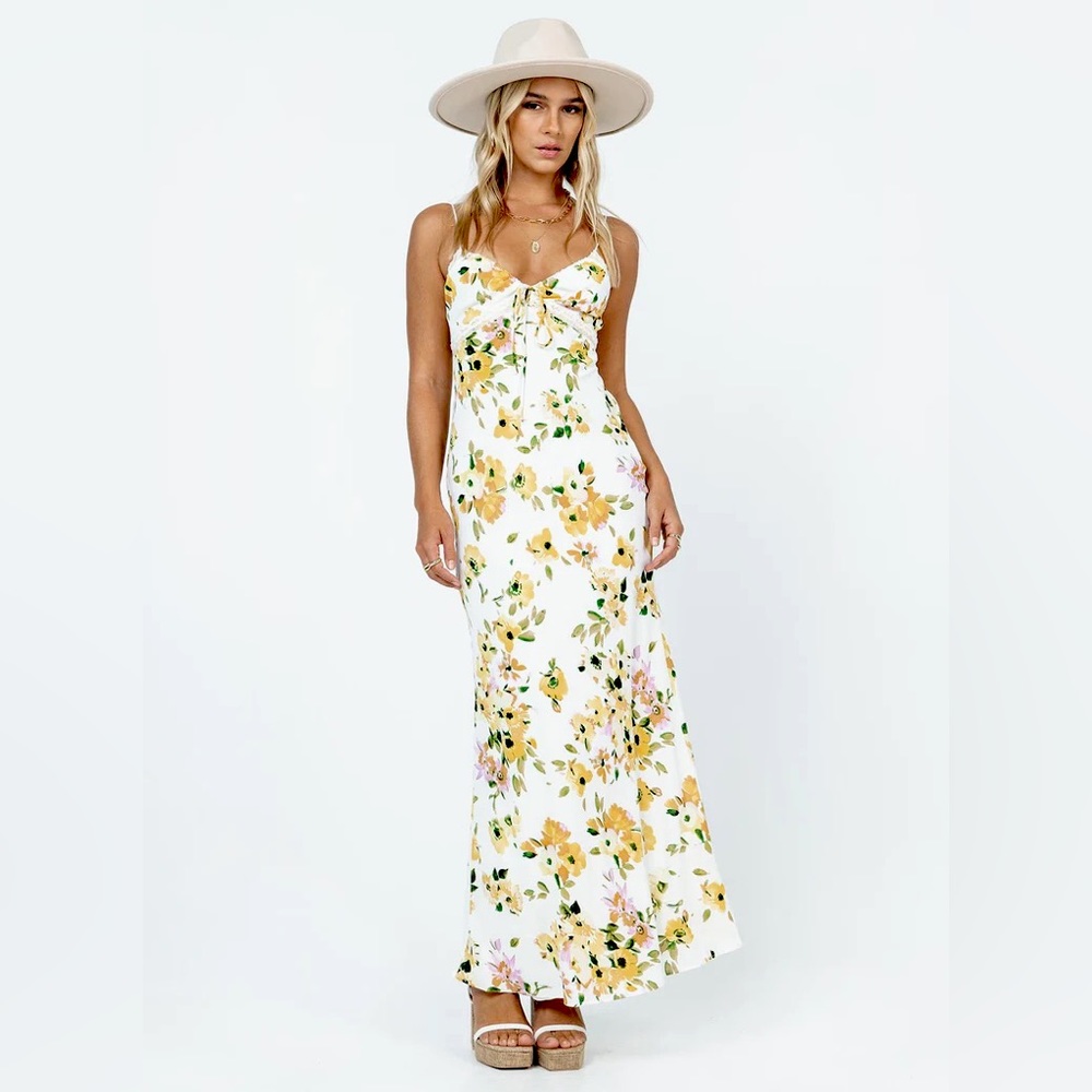 EMILY MAXI DRESS WHITE / YELLOW FLORAL Princess Polly